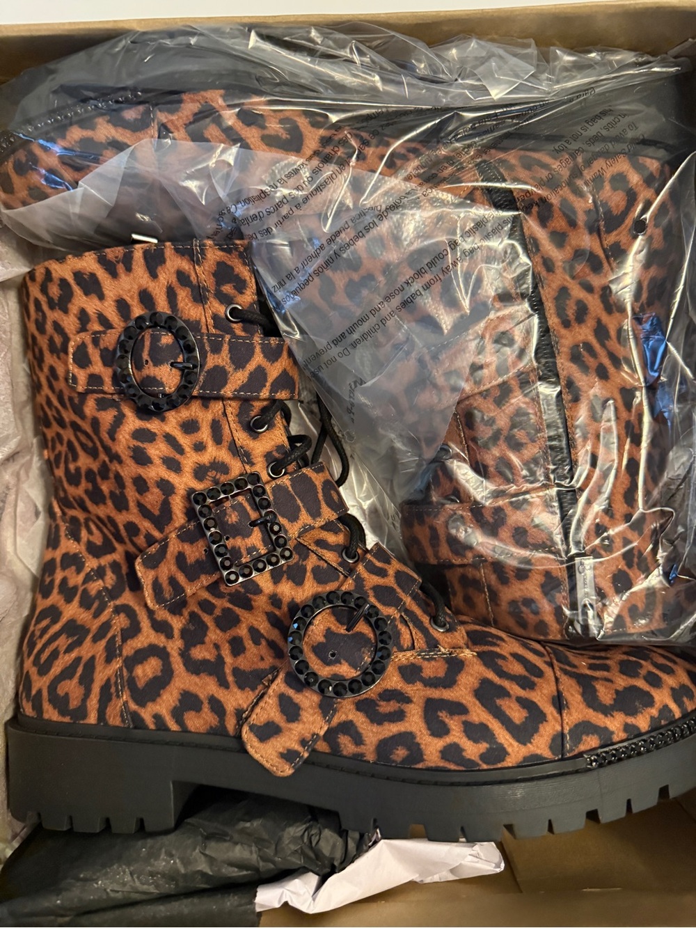 Jessica Simpson Leopard Print Buckle Combat Boots